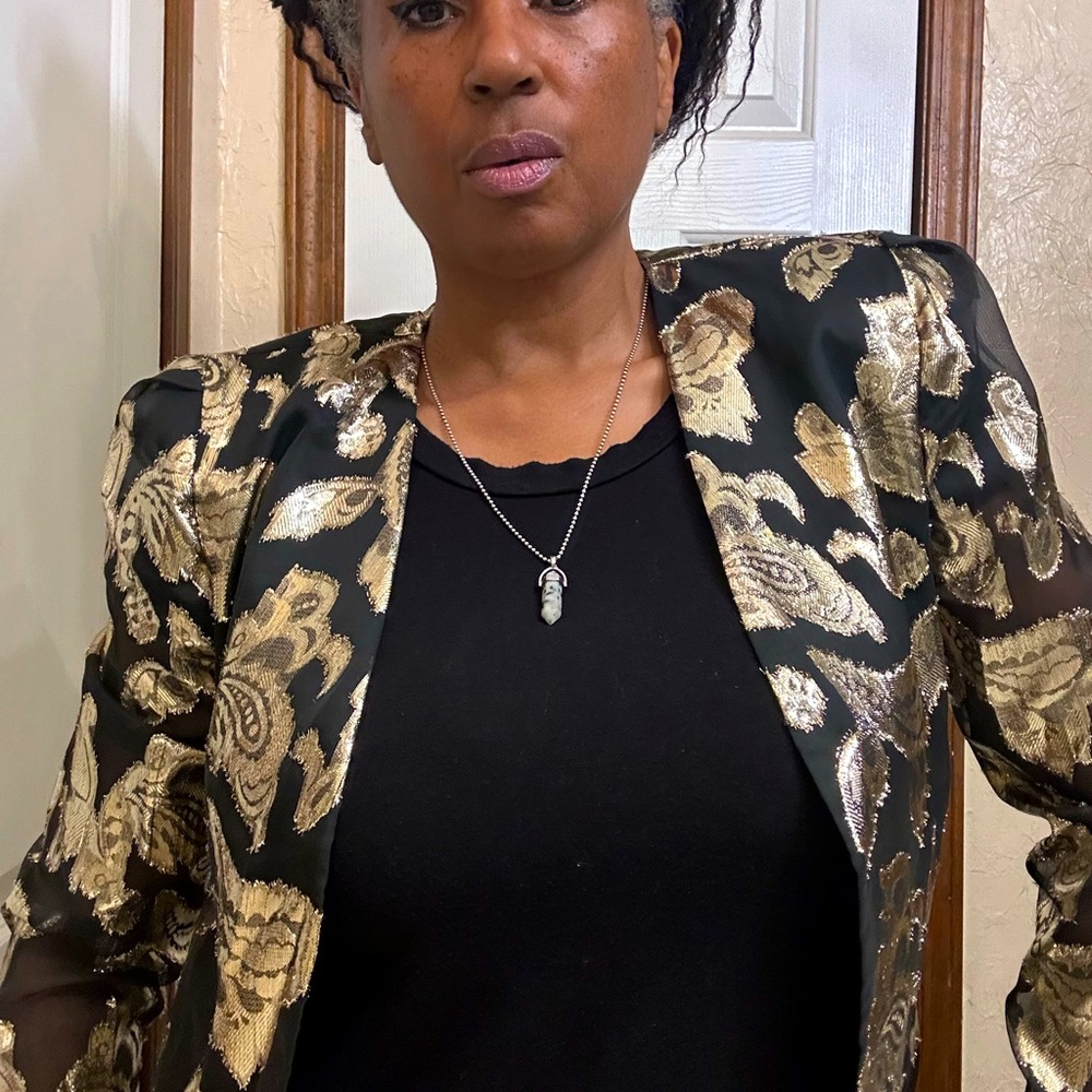 David Rose Vtg Black and Gold Floral Blazer Sm - Picture 6 of 15